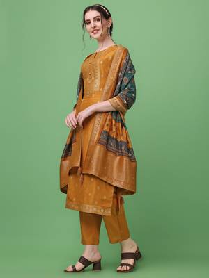 Mustard printed viscose long-kurtis 3