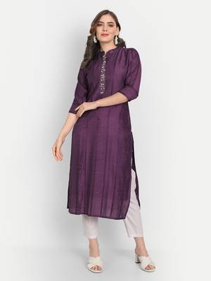 4u Fashion Wine crochet chanderi straight kurta with zardozi work & cotton inner 1