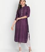 4u Fashion Wine crochet chanderi straight kurta with zardozi work & cotton inner