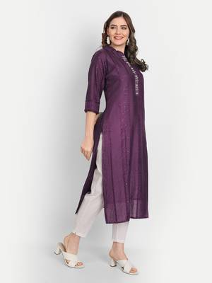 4u Fashion Wine crochet chanderi straight kurta with zardozi work & cotton inner 3