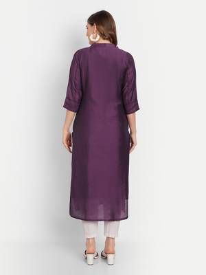 4u Fashion Wine crochet chanderi straight kurta with zardozi work & cotton inner 4