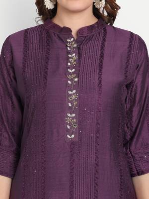 4u Fashion Wine crochet chanderi straight kurta with zardozi work & cotton inner 5