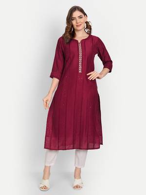 4u Fashion Marron crochet chanderi straight kurta with zardozi work & cotton inner 1