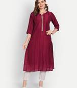 4u Fashion Marron crochet chanderi straight kurta with zardozi work & cotton inner