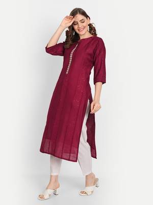 4u Fashion Marron crochet chanderi straight kurta with zardozi work & cotton inner 2