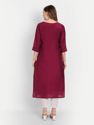 4u Fashion Marron crochet chanderi straight kurta with zardozi work & cotton inner 4