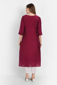 4u Fashion Marron crochet chanderi straight kurta with zardozi work & cotton inner