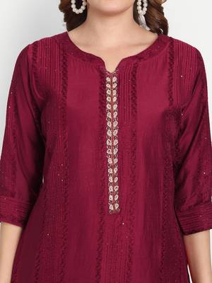 4u Fashion Marron crochet chanderi straight kurta with zardozi work & cotton inner 5
