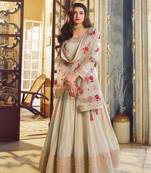 Cream Heavy Designer Embroidery Work Dola Silk un stitched Long Length Kameez Pant cotton salwar suit