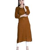 Hand Embroidered Lucknowi Chikankari Muqaish Embellished Brown Rayon Kurta  Women 