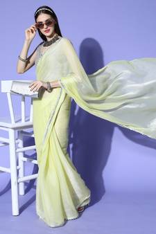 Green Embroidered Organza Saree With Blouse