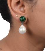 Green Emerald Top In Invisible Setting With Baroque Pearl Drop