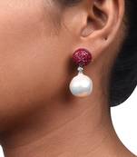 Red Ruby Top In Invisible Setting With Baroque Pearl Drop