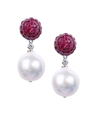 Red Ruby Top In Invisible Setting With Baroque Pearl Drop 2