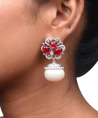 Red Ruby Cluster Top With Cultured Pearl Drop 1