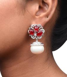 Red Ruby Cluster Top With Cultured Pearl Drop