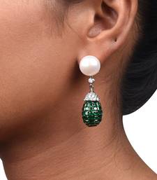 Green Cultured Pearl Top With Invisible Setting Emerlad Drop
