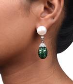 Green Cultured Pearl Top With Invisible Setting Emerlad Drop