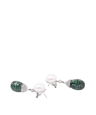 Green Cultured Pearl Top With Invisible Setting Emerlad Drop 3