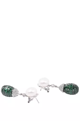 Green Cultured Pearl Top With Invisible Setting Emerlad Drop