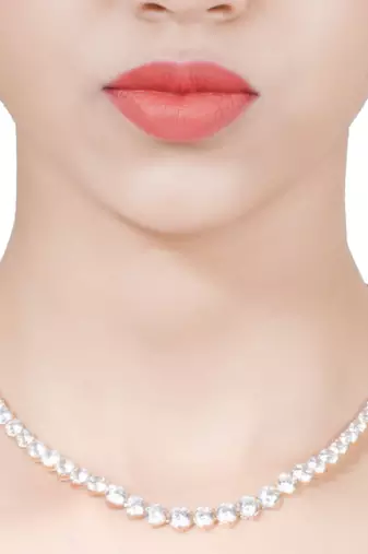 White Half Solitaire Necklace With Earrings