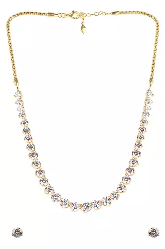 White Half Solitaire Necklace With Earrings