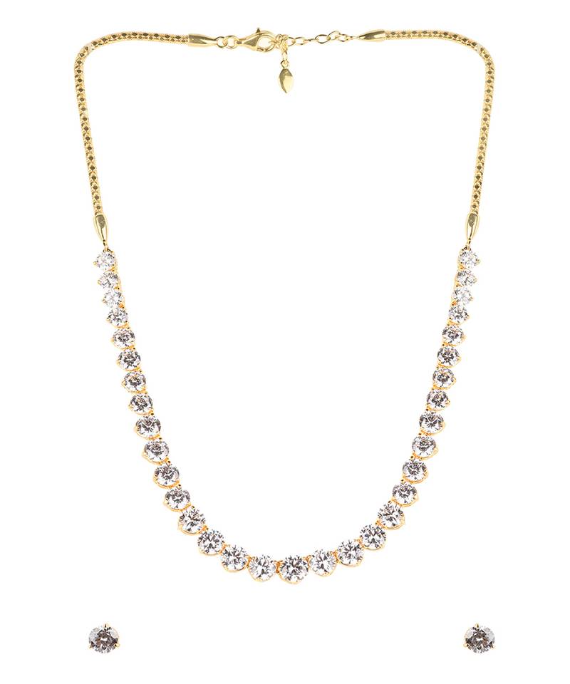 White Half Solitaire Necklace With Earrings