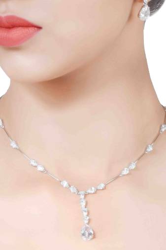 White Pear Solitaire Necklace  Apart  With Earrings