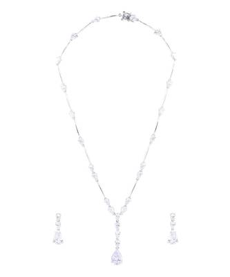 White Pear Solitaire Necklace  Apart  With Earrings 3
