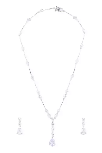 White Pear Solitaire Necklace  Apart  With Earrings