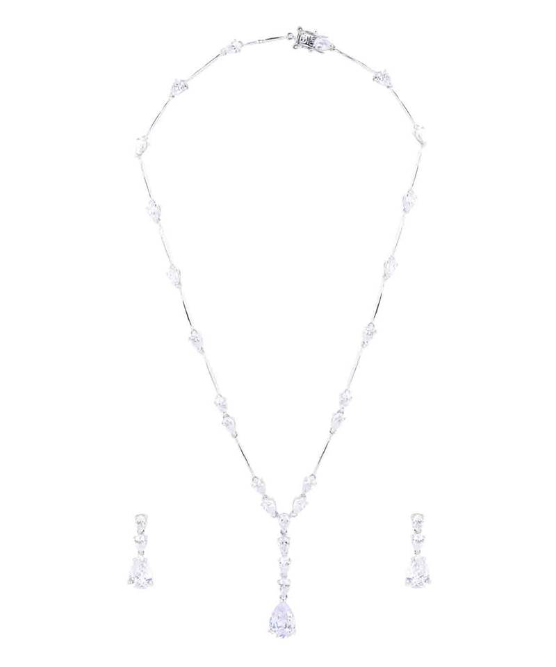 White Pear Solitaire Necklace  Apart  With Earrings