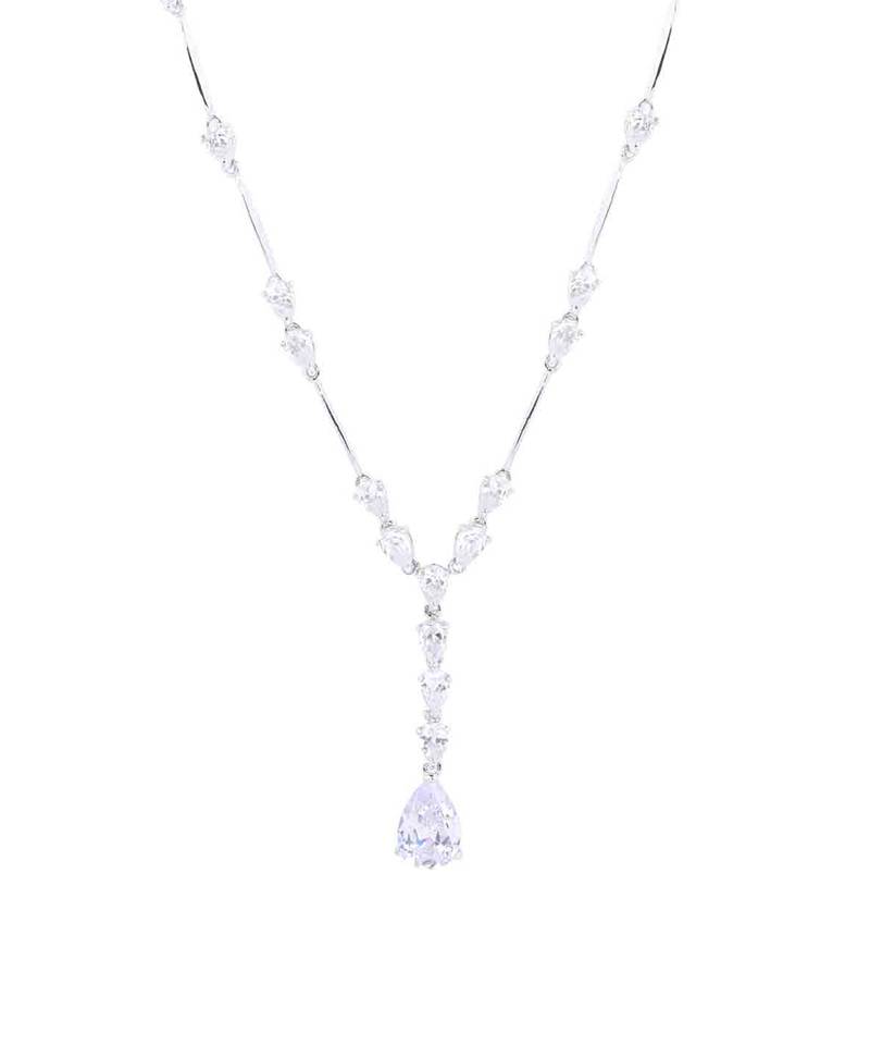 White Pear Solitaire Necklace  Apart  With Earrings