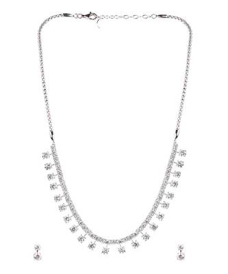White Indian Style Classic Solitaire Necklace With Earrings 4