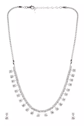 White Indian Style Classic Solitaire Necklace With Earrings