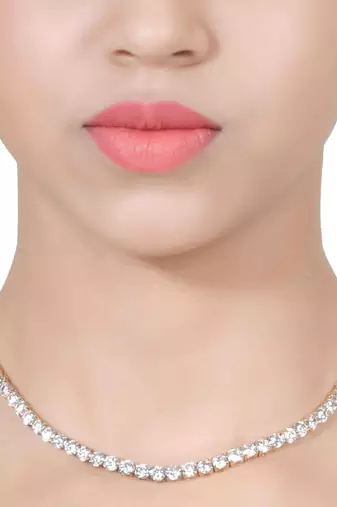 White Equal Solitaire Full Necklace With Earrings