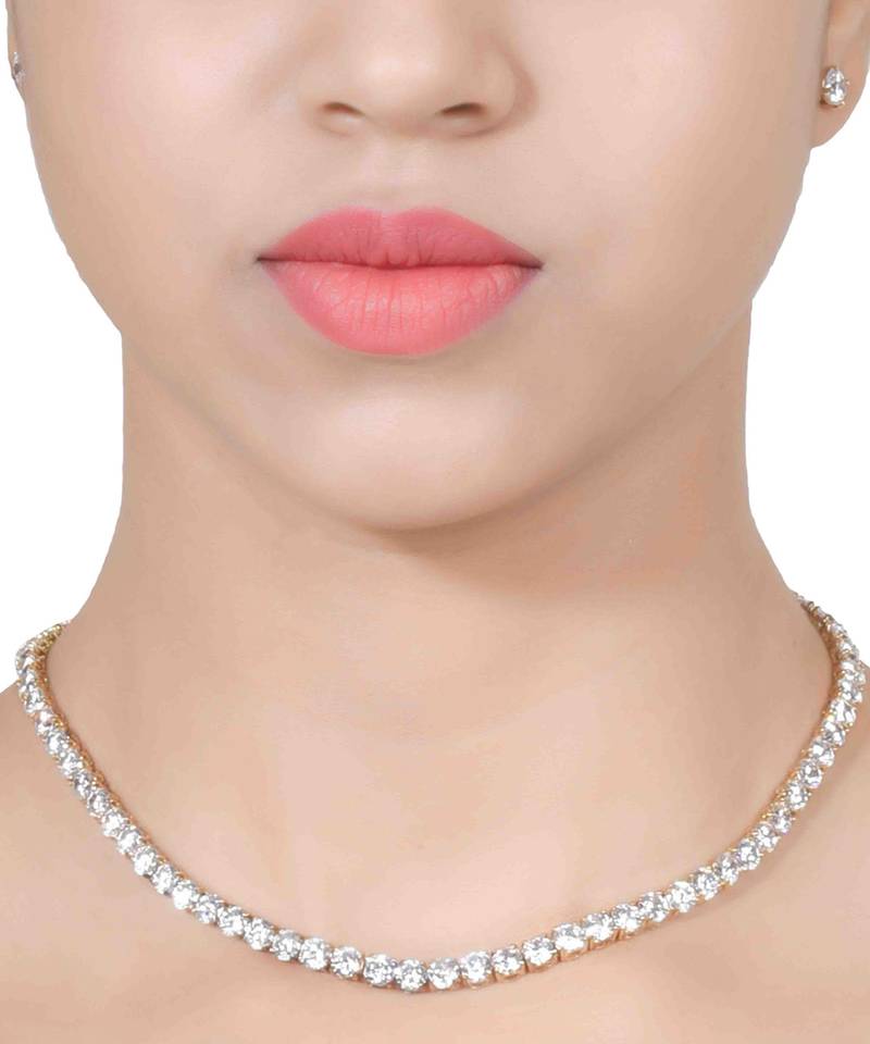 White Equal Solitaire Full Necklace With Earrings