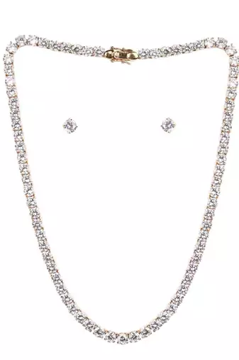 White Equal Solitaire Full Necklace With Earrings