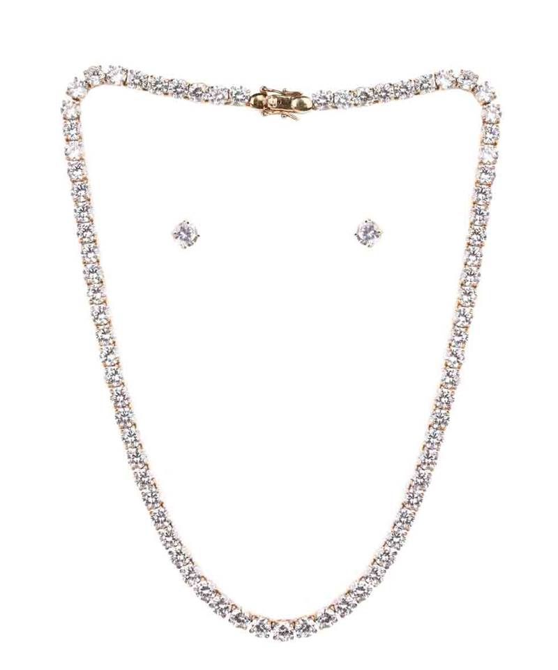 White Equal Solitaire Full Necklace With Earrings