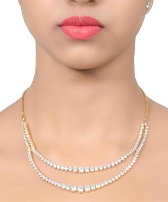 White 2 Row Solitaire Necklace With Earrings 2