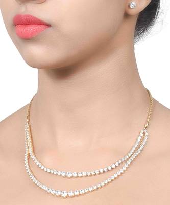 White 2 Row Solitaire Necklace With Earrings 1