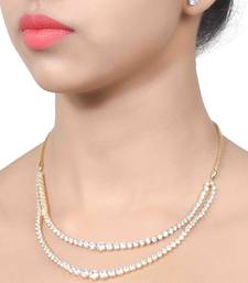 White 2 Row Solitaire Necklace With Earrings