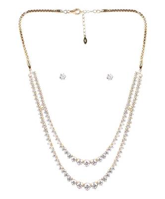 White 2 Row Solitaire Necklace With Earrings 3