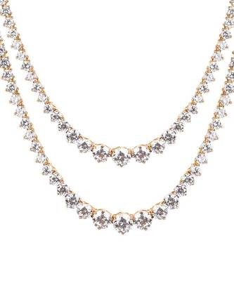 White 2 Row Solitaire Necklace With Earrings 5