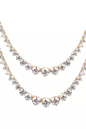 White 2 Row Solitaire Necklace With Earrings