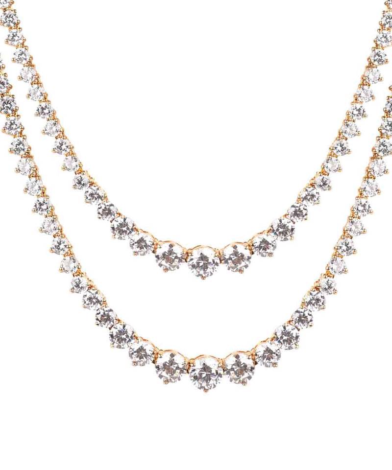 White 2 Row Solitaire Necklace With Earrings