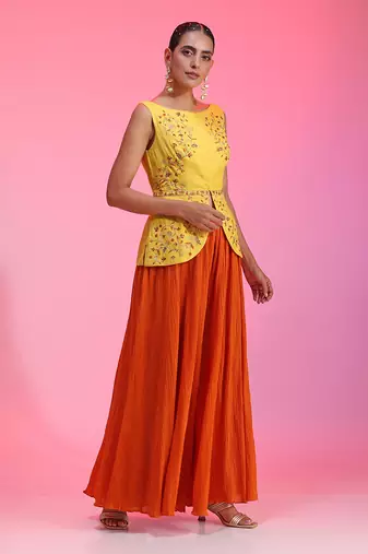 Resham Work Yellow Orange Set