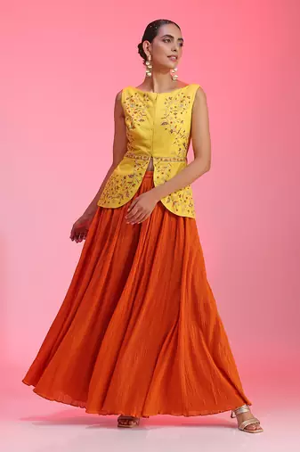 Resham Work Yellow Orange Set
