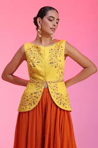 Resham Work Yellow Orange Set