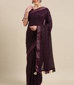 Purple Embroidered Cotton Saree With Blouse