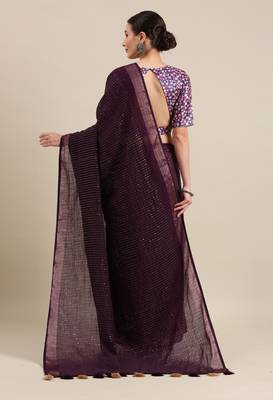 Purple Embroidered Cotton Saree With Blouse 2